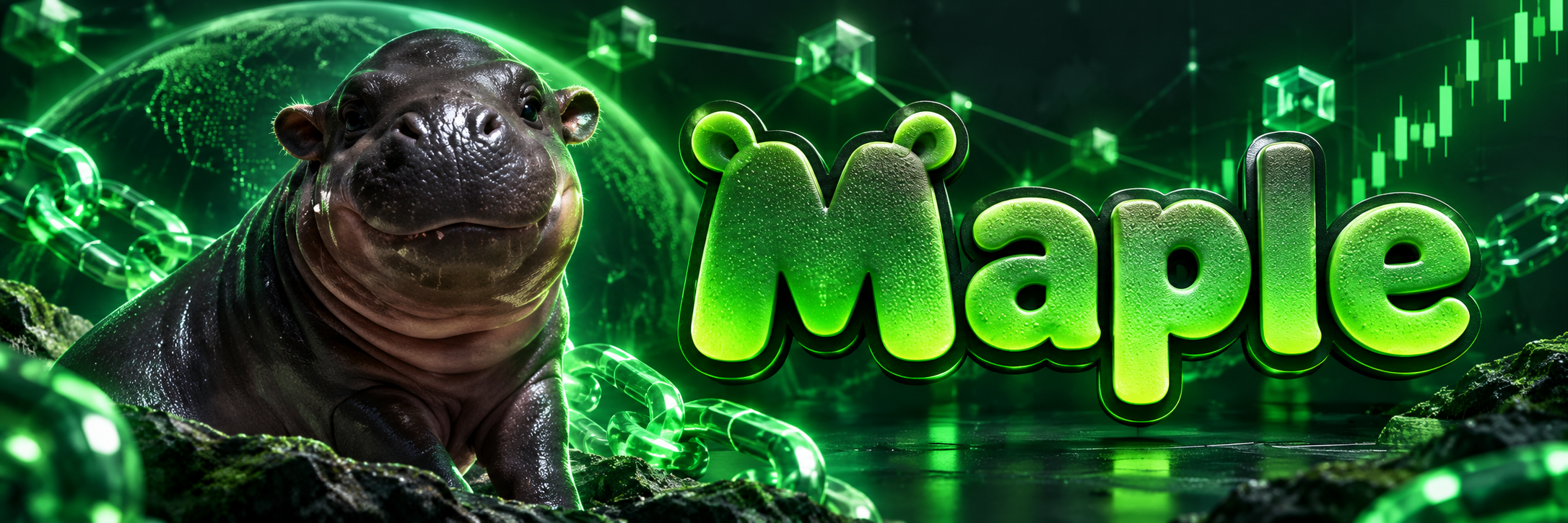 Maple neon wordmark with the hippo on a glowing chain